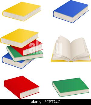 set of isolated books, stack of books and open book Stock Vector
