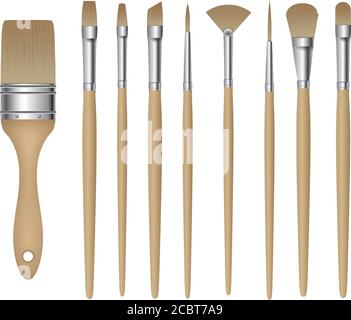 Set of isolated painting brushes Stock Vector