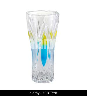 Glass vase with colored glass isolated on white background. It's for flowers. It's a design piece. Stock Photo