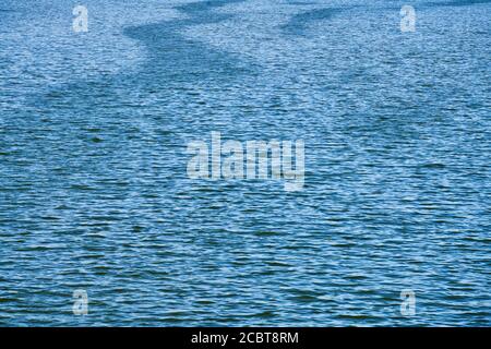 Ocean water texture. Slight flow and light wind on water surface. Blue natural ocean surface background. Wanderlust copy space Stock Photo