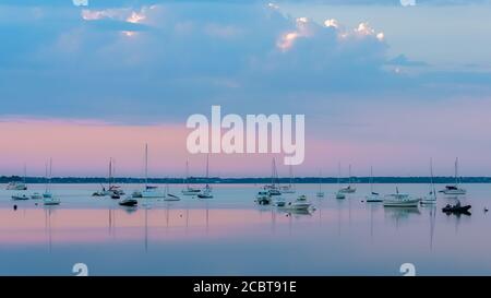 Brittany, panorama of the Morbihan gulf, view from the Ile aux Moines island, after the rain at dawn Stock Photo