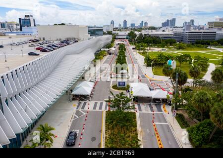 Coronavirus Covid 19 testing site Miami Beach Convention Center aerial photo Stock Photo