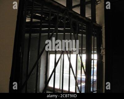 Street window. Lattice. Post-Soviet. Stock Photo