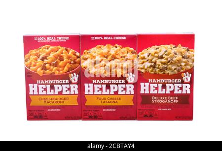 Three Boxes of Hamburger Helper Stock Photo
