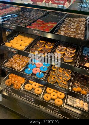 Heart shaped donuts at Dunkin Donuts. Valentines day. Eindhoven / Netherlands Stock Photo