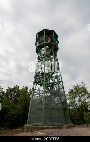 Cheddar Gorge Somerset.England May 2019. A tall viewing tower alongside the Gorge. Tapered wrought iron superstructure. Stock Photo