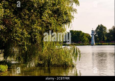 Scott Monument in the autumn sunshine at Roath Park Lake Cardiff South Wales UK Stock Photo