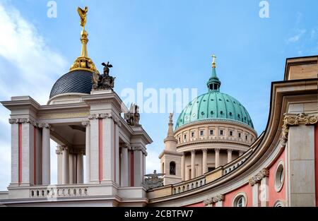 St. Nicholas' Church and the Landtag (Parliament) of Brandenburg in Potsdam, Germany. Stock Photo