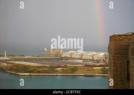 Chicago Lakefront with rainbow Stock Photo