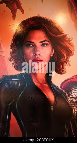 Marvel superheroes Close up of Black Widow at the Avengers Station complex in Las Vegas. Stock Photo