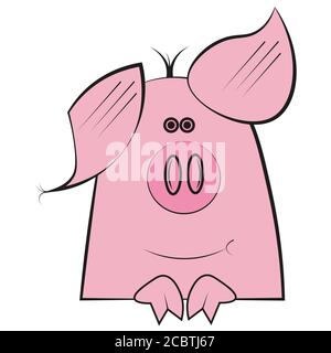 Cute Pink Pig vector drawing Stock Vector