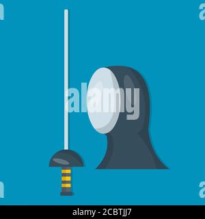 fencing sword and mask equipment isolated vector illustration in flat style Stock Vector