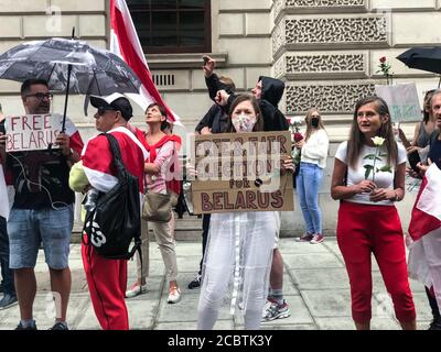 London, UK. 15th Aug, 2020. People in London came together to demonstrate solidarity with Belarus against Lukashenko. (Photo by Laura Chiesa/Pacific Press) Credit: Pacific Press Media Production Corp./Alamy Live News Stock Photo