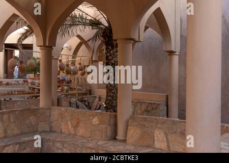 The Handicraft market in Nizwa fort ready for customers on a friday Stock Photo