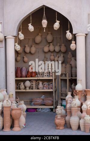 The Handicraft market in Nizwa fort ready for customers on a friday Stock Photo