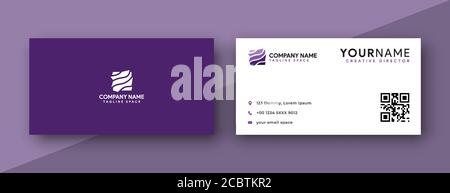 business card template , business card design with purple color . vector illustration Stock Vector