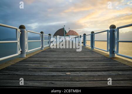 Early morning with sunrise on the Strand jetty or pier in Townsville, North Queensland Stock Photo