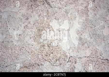 Destroid polished white plaster. Old plaster was  not removed from the front before the upgrade. Plaster with cracks, from which you can see small bla Stock Photo