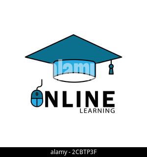 Online learning flat symbol with writing. Design template vector Stock Vector