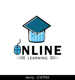 Online learning flat symbol with writing. Design template vector Stock Vector