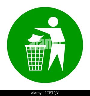 Do not litter flat icon in green circle isolated on white background. Keep it clean vector illustration. Tidy symbol . Stock Vector