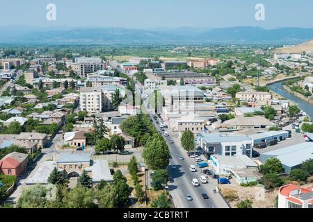 Gori, Georgia - Gori City view from Ruins of Gori fortress in Gori, Shida Kartli, Georgia. Stock Photo