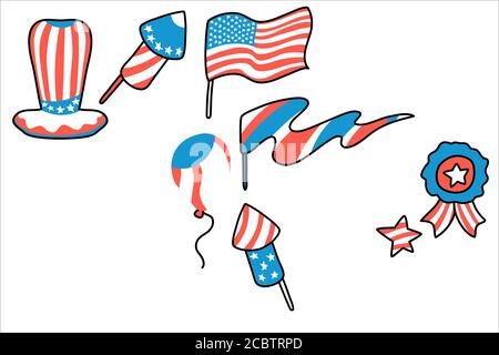 American flag vector clipart set for USA Independence Day. 4 July vector clipart on white background. American Independence Day digital clip art. Star Stock Vector