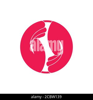 two helping hand circle geometric team work symbol vector Stock Vector