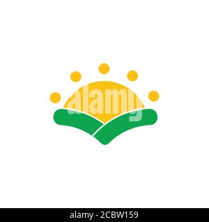 dots sun and grass field symbol logo vector Stock Vector