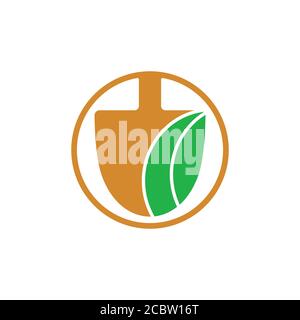 dig shovel plant leaf geometric logo vector Stock Vector