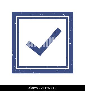 Ok rubber seal stamp watermark. Icon symbol inside square frame with grunge design and corrosion texture. Scratched vector blue ink sign Stock Vector