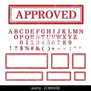 Grunge style letters and numbers red rubber stamp set. Frame