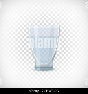 Transparent glass vase with water. Decorative glass container for plants, flowers on transparent background. Glass of water. Flat style element for interior designs. Vector illustration. Stock Vector