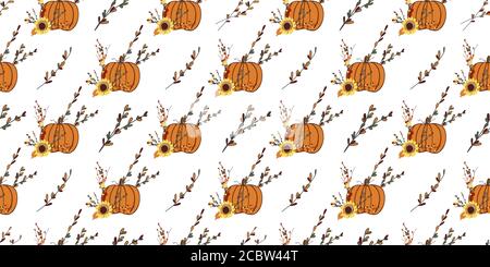 Autumn seamless pattern with pumpkins. Thanksgiving day illustration Stock Vector