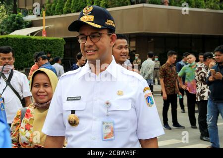 Jakarta, Indonesia - May 23, 2019: Jakarta Governor Anies Baswedan visited the Sarinah crossroad near of the Elections Supervisory Agency (Bawaslu) af Stock Photo