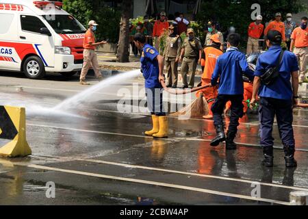 Jakarta, Indonesia - May 23, 2019: Officers cleared Jalan MH Thamrin after the Jakarta riots on May 22. Stock Photo