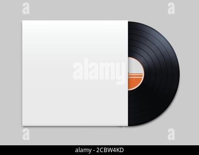 Realistic Vinyl Record with Cover Mockup. Retro design. Front view. Vector Stock Vector