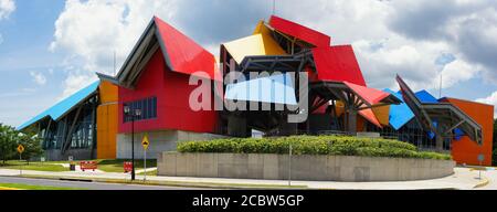 Panoramic of The Biomuseo, Museum of Bio Diversity, with colourful roof sections, Panama City, Panama, Central America Stock Photo