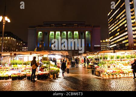 Stockholm Concert Hall and Christmas market Stock Photo
