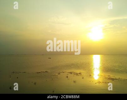 Golden sunlight spread over the lake at sunset in Nanjing of China Stock Photo
