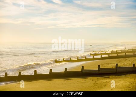 Groynes on Tywyn / Towyn beach, Gwynedd, mid Wales Stock Photo