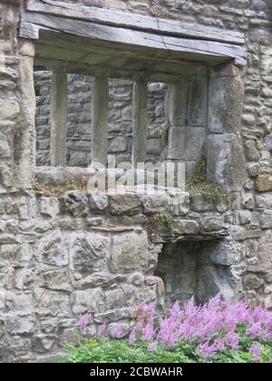 The remaining stone walls and structure of Whalley Abbey, from when it was a Cistercian Monastery first consecrated in 1306; Clitheroe, Lancashire Stock Photo