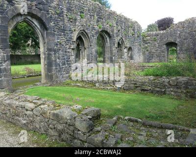 The remaining stone walls and structure of Whalley Abbey, from when it was a Cistercian Monastery first consecrated in 1306; Clitheroe, Lancashire Stock Photo