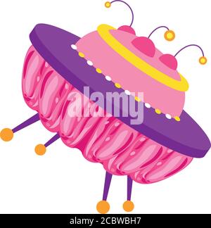 Pink ufo icon. Cartoon of pink ufo vector icon for web design isolated on white background Stock Vector