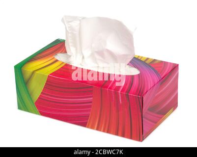 Clean paper napkins in the paper box on white background, top view Stock Photo