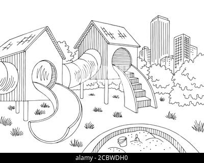 Playground graphic black white landscape sketch illustration vector Stock Vector