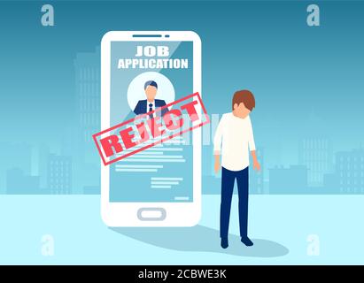 Vector of a sad businessman being denied in online job application Stock Vector