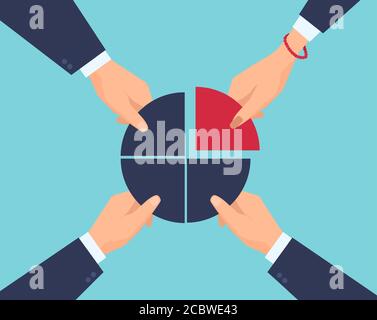 Vector of businesspeople three men and one woman dividing market profits Stock Vector