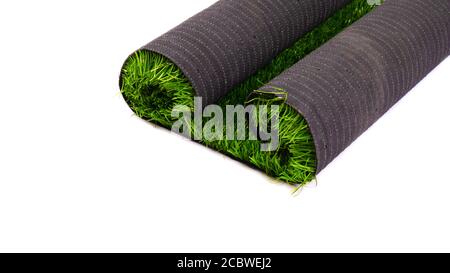 artificial green grass, lawn isolate on white background. Stock Photo