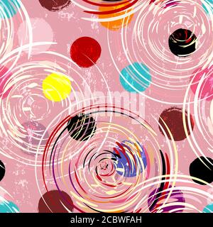 seamless background pattern, with circles/oval, paint strokes and splashes, grungy Stock Vector